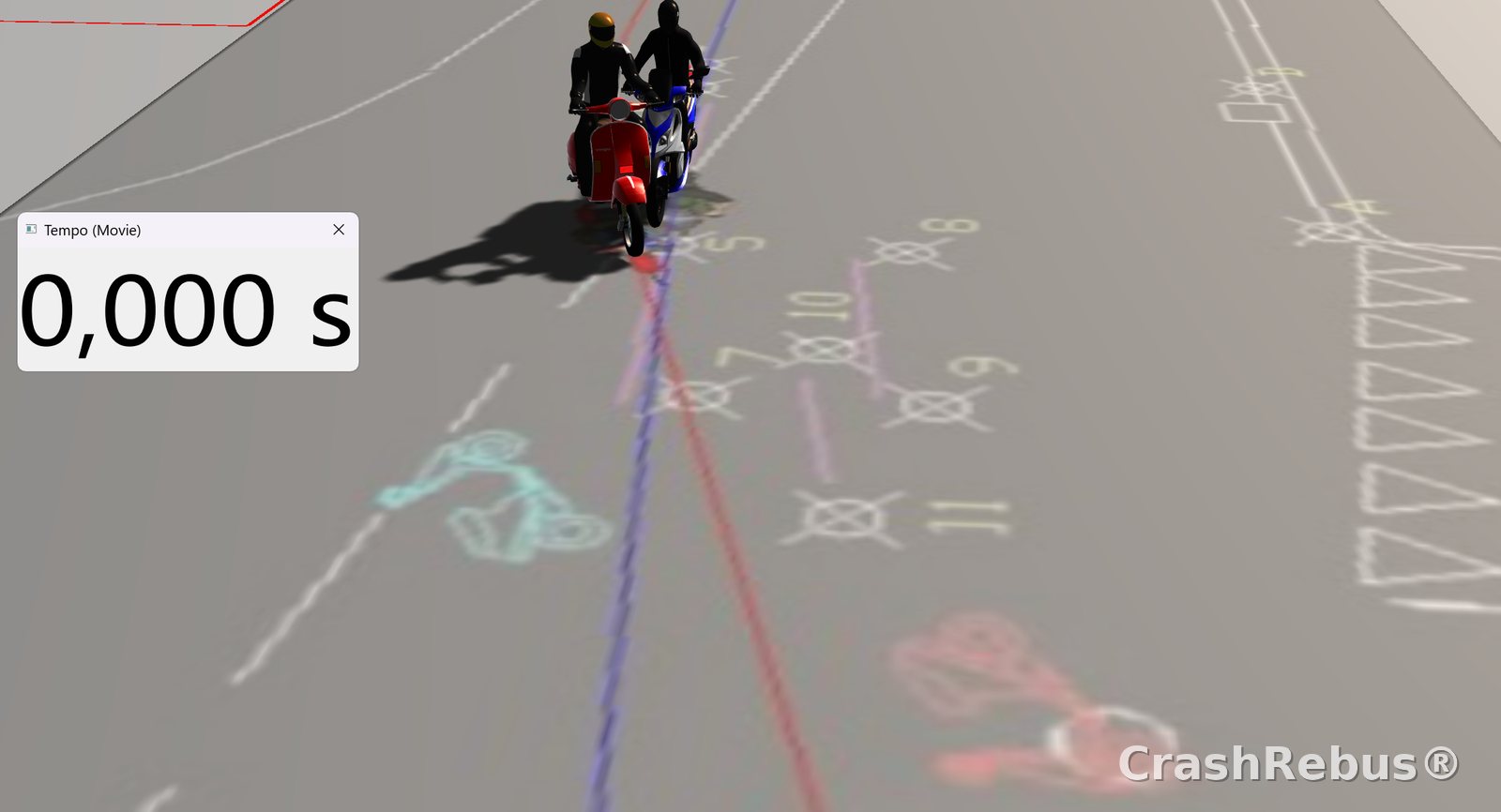 Motociclo nel modello 3D sovrapposto alle tracce rilevate sul fondo stradale